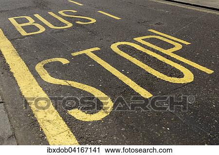 Schriftzug Bus Stop auf der Strasse, London, England, Grossbritannien, Europa View Large Photo Image Stock Image - Schriftzug Bus Stop auf der Strasse, London, England, Grossbritannien, Europa. Fotosearch