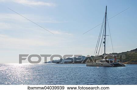 Stock Photo - Segelyacht, Katamaran, Segelboot auf dem Meer, Bonifacio, Korsika, Frankreich, Europa. Fotosearch