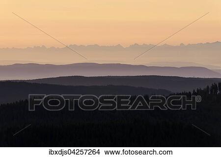 Sonnenaufgang, Ausblick nach Suden auf die Schweizer Alpen vom Feldberg, Schwarzwald, Baden-Wurttemberg, Deutschland, Europa View Large Photo Image Picture - Sonnenaufgang, Ausblick nach Suden auf die Schweizer Alpen vom Feldberg, Schwarzwald, Baden-Wurttemberg, Deutschland, Europa. Fotosearch