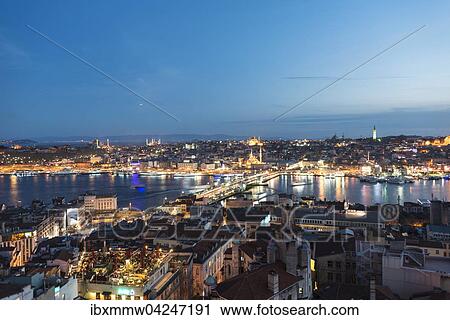 Stadtansicht bei dammerung, Galatabrucke, goldenes Horn, Bosporus, Istanbul, europaischer Teil, Turkei, Asien View Large Photo Image Stock Image - Stadtansicht bei dammerung, Galatabrucke, goldenes Horn, Bosporus, Istanbul, europaischer Teil, Turkei, Asien. Fotosearch