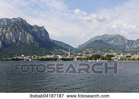 Stock Photo - Stadtansicht mit Kirche San Nicolo, Lecco, Comer See, Lago di Como, Lombardei, Italien, Europa. Fotosearch