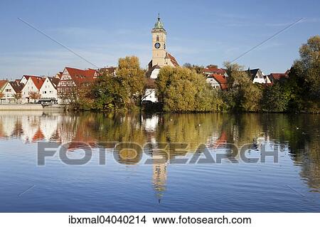 Stadtansicht mit Stadtkirche Sankt Laurentius, Neckar, Nurtingen, Baden-Wurttemberg, Deutschland, Europa View Large Photo Image Picture - Stadtansicht mit Stadtkirche Sankt Laurentius, Neckar, Nurtingen, Baden-Wurttemberg, Deutschland, Europa. Fotosearch