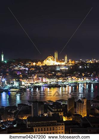 Stock Image - Stadtansicht, Suleymaniye-Moschee, Suleymaniye Camii, Suleiman Moschee, goldenes Horn, Bosporus, Istanbul, europaischer Teil, Turkei, Asien. Fotosearch