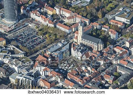 Stock Image - Stadtzentrum mit Marktplatz und Stadtkirche St. Michael, Jena, Thuringen, Deutschland, Europa. Fotosearch