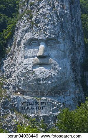 Stock Photograph - Statue des Decebalus, Naturpark Eisernes Tor, Donautal, Rumanien, Europa. Fotosearch