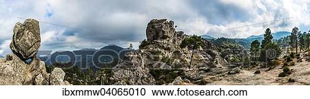 Stock Image - Steinformation, Berglandschaft, L'Ospedale, Alta Rocca, Korsika, Frankreich, Europa. Fotosearch
