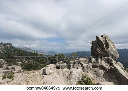 Stock Photography - Steinformation, Berglandschaft, L'Ospedale, Alta Rocca, Korsika, Frankreich, Europa. Fotosearch