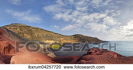 Strand Charco de los Clicos, teilweise im Meer versunkener Krater des Vulkans Montana de Golfo, El Golfo, Lanzarote, Kanarische Inseln, Spanien, Europa View Large Photo Image Stock Image - Strand Charco de los Clicos, teilweise im Meer versunkener Krater des Vulkans Montana de Golfo, El Golfo, Lanzarote, Kanarische Inseln, Spanien, Europa. Fotosearch