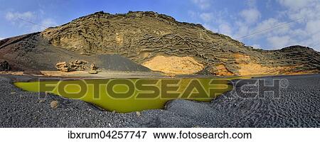 Strand Charco de los Clicos, teilweise im Meer versunkener Krater des Vulkans Montana de Golfo, El Golfo, Lanzarote, Kanarische Inseln, Spanien, Europa View Large Photo Image Stock Photo - Strand Charco de los Clicos, teilweise im Meer versunkener Krater des Vulkans Montana de Golfo, El Golfo, Lanzarote, Kanarische Inseln, Spanien, Europa. Fotosearch