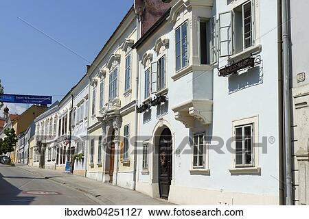 Stock Photo - Strassenzug mit Haydn-Haus in Joseph-Haydn-Gasse, Altstadt, Eisenstadt, Burgenland, Osterreich, Europa. Fotosearch