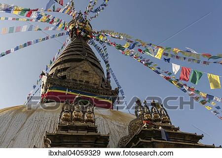 Swayambhunath-Stupa, Gebetsfahnen, Kathmandu, UNESCO Weltkulturerbe, Nepal, Asien View Large Photo Image Stock Photo - Swayambhunath-Stupa, Gebetsfahnen, Kathmandu, UNESCO Weltkulturerbe, Nepal, Asien. Fotosearch