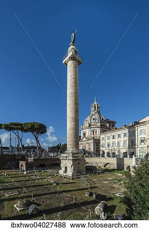 Stock Photo - Trajanssaule auf dem Trajansforum, hinten Kirche Santa Maria di Loreto, Rione I Monti, Rom, Lazio, Italien, Europa. Fotosearch