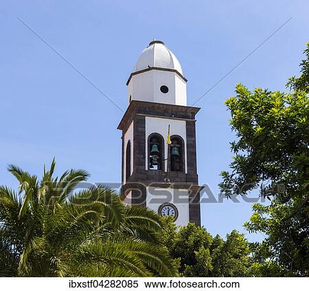 Turm der Kirche Iglesia de San Gines, Arrecife, Lanzarote, Kanaren, Spanien, Europa View Large Photo Image Stock Photography - Turm der Kirche Iglesia de San Gines, Arrecife, Lanzarote, Kanaren, Spanien, Europa. Fotosearch