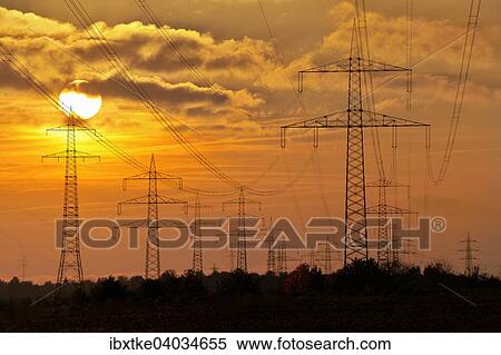 Uberlandleitungen im Sonnenuntergang, bei Waiblingen, Baden-Wurttemberg, Deutschland, Europa View Large Photo Image Stock Photography - Uberlandleitungen im Sonnenuntergang, bei Waiblingen, Baden-Wurttemberg, Deutschland, Europa. Fotosearch