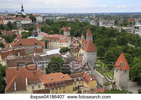 Unterstadt mit Stadtmauer und Oberstadt mit Dom, Ausblick vom Turm der Olaikirche, Oleviste Kirik, Tallinn, Estland, Europa View Large Photo Image Stock Photo - Unterstadt mit Stadtmauer und Oberstadt mit Dom, Ausblick vom Turm der Olaikirche, Oleviste Kirik, Tallinn, Estland, Europa. Fotosearch