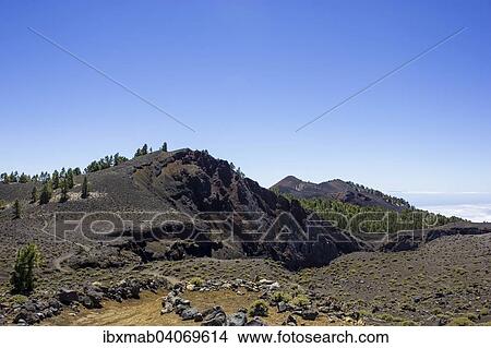 Vulkankrater des Hoyo an der Ruta de los Volcanes, Wanderweg, Vulkanroute, Naturpark Cumbre Vieja, La Palma, Kanarische Inseln, Spanien, Europa View Large Photo Image Picture - Vulkankrater des Hoyo an der Ruta de los Volcanes, Wanderweg, Vulkanroute, Naturpark Cumbre Vieja, La Palma, Kanarische Inseln, Spanien, Europa. Fotosearch