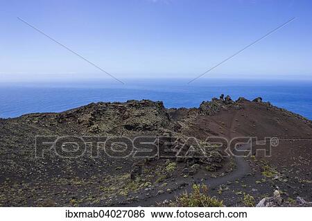 Stock Photograph - Vulkanlandschaft, Lavalandschaft, Monumento Natural de Los Volcanes de Teneguia Park, Sudkap Punta de Fuencaliente, Fuencaliente, La Palma, Kanarische Inseln, Spanien, Europa. Fotosearch