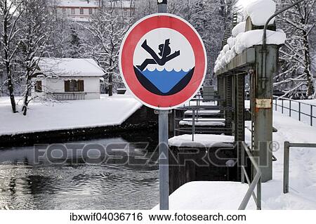 Warnschild, Gefahr durch Ertrinken, im Winter am Wehr des Isar-Loisachkanals, Beuerberg, Oberbayern, Bayern, Deutschland, Europa View Large Photo Image Stock Photograph - Warnschild, Gefahr durch Ertrinken, im Winter am Wehr des Isar-Loisachkanals, Beuerberg, Oberbayern, Bayern, Deutschland, Europa. Fotosearch