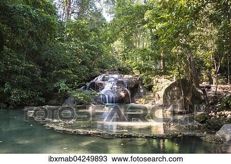 Stock Image - Wasserfall im Erawan-Nationalpark, Provinz Kanchanaburi, Thailand, Asien. Fotosearch