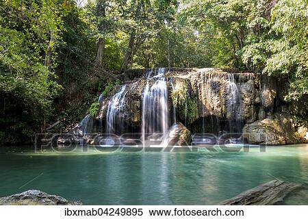 Wasserfall im Erawan-Nationalpark, Provinz Kanchanaburi, Thailand, Asien View Large Photo Image Stock Photography - Wasserfall im Erawan-Nationalpark, Provinz Kanchanaburi, Thailand, Asien. Fotosearch