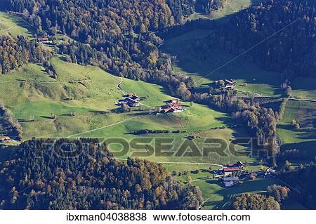 Stock Photo - Weiler Antritt, Seebach und Unterbichl, Gemeinde Oberaudorf, vom Brunnstein aus, Mangfallgebirge, Oberbayern, Bayern, Deutschland, Europa. Fotosearch