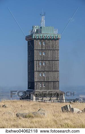 Stock Photo - Wetterstation auf dem Brockengipfel, Brocken, 1141, 2 m u. NHN, Nationalpark Harz, Wernigerode, Sachsen-Anhalt, Deutschland, Europa. Fotosearch