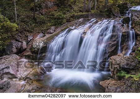 Stock Photo - Wildbach mit Wasserfall in der Pollatschlucht, Schwangau, Ostallgau, Allgau, Schwaben, Bayern, Deutschland, Europa. Fotosearch