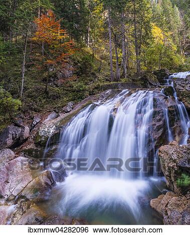 Stock Photograph - Wildbach mit Wasserfall in der Pollatschlucht, Schwangau, Ostallgau, Allgau, Schwaben, Bayern, Deutschland, Europa. Fotosearch
