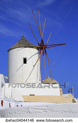 Windmuhle, Oia, Santorin, Kykladen, Griechenland, Europa View Large Photo Image Stock Photograph - Windmuhle, Oia, Santorin, Kykladen, Griechenland, Europa. Fotosearch
