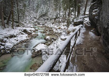 Stock Photo - Winter in der Ramsauer Ache im Zauberwald, Nationalpark Berchtesgaden, Ramsau, Berchtesgadener Land, Oberbayern, Bayern, Deutschland, Europa. Fotosearch