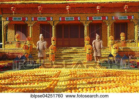 82nd Lemon Festival, Fete du Citron, Chinese pavilion made of lemons and oranges, Jardins Bioves, Menton, Alpes-Maritimes department, Cote d'Azur, France, Europe View Large Photo Image Stock Image - 82nd Lemon Festival, Fete du Citron, Chinese pavilion made of lemons and oranges, Jardins Bioves, Menton, Alpes-Maritimes department, Cote d'Azur, France, Europe. Fotosearch