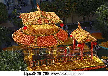 82nd Lemon Festival, Fete du Citron, Chinese pavilion made of lemons and oranges, Jardins Bioves, Menton, Alpes-Maritimes department, Cote d'Azur, France, Europe View Large Photo Image Stock Image - 82nd Lemon Festival, Fete du Citron, Chinese pavilion made of lemons and oranges, Jardins Bioves, Menton, Alpes-Maritimes department, Cote d'Azur, France, Europe. Fotosearch