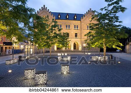 Stock Image - Albertsplatz with Luther Elementary School, Coburg, Upper Franconia, Bavaria, Germany, Europe. Fotosearch