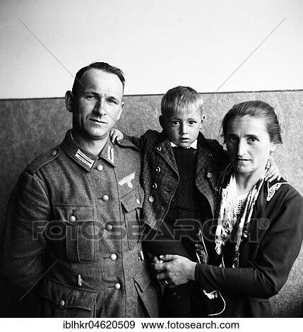 Stock Photo - Approx. 1939, 1941, training Wehrmacht, soldier with woman and child, Ulm, Germany, Europe. Fotosearch