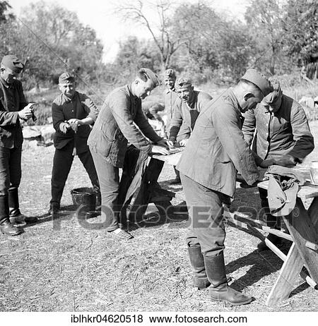 Stock Photo - Approx. 1939, 1941, training Wehrmacht, soldiers at the clothing laundry, Ulm, Germany, Europe. Fotosearch
