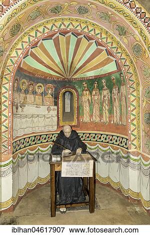 Apsis and figure of a writing priest, Romanesque Church, Poble Espanol de Montjuic, Barcelona, Catalonia, Spain, Europe View Large Photo Image Stock Photo - Apsis and figure of a writing priest, Romanesque Church, Poble Espanol de Montjuic, Barcelona, Catalonia, Spain, Europe. Fotosearch