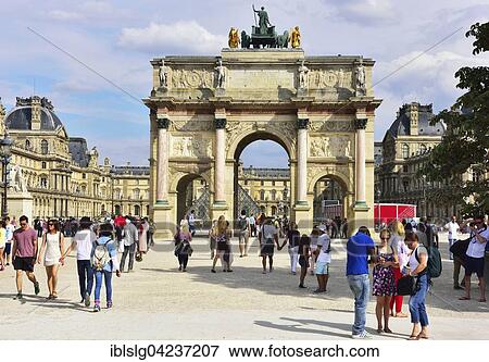 Stock Photo - Arc de Triomphe du Carousel, Arc de Triomphe, Louvre and glass pyramid behind, Paris, Ile De France, France, Europe. Fotosearch