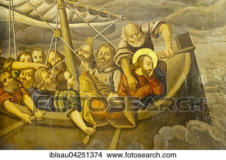Armenian Apostolic Church, Mural, storm, Jesus with his disciples in the boat during a storm, Bethlehem Church or Bedkhem Church, Julfa district or Jolfa, Isfahan, Iran, Asia View Large Photo Image Picture - Armenian Apostolic Church, Mural, storm, Jesus with his disciples in the boat during a storm, Bethlehem Church or Bedkhem Church, Julfa district or Jolfa, Isfahan, Iran, Asia. Fotosearch