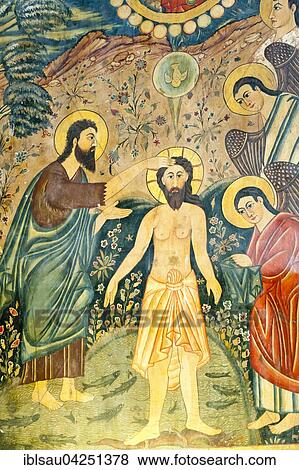 Armenian Apostolic Church, Mural, Baptism of Jesus Christ by John the Baptist in the Jordan, Bethlehem Church or Bedkhem Church, Julfa district or Jolfa, Isfahan, Iran, Asia View Large Photo Image Stock Photo - Armenian Apostolic Church, Mural, Baptism of Jesus Christ by John the Baptist in the Jordan, Bethlehem Church or Bedkhem Church, Julfa district or Jolfa, Isfahan, Iran, Asia. Fotosearch