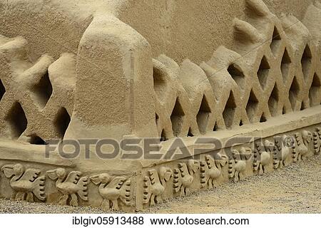 Artistic walls of mud brick, adobe with pelican relief, ruins of Chan Chan, Trujillo, region of La Liberdad, Peru, South America View Large Photo Image Stock Photo - Artistic walls of mud brick, adobe with pelican relief, ruins of Chan Chan, Trujillo, region of La Liberdad, Peru, South America. Fotosearch