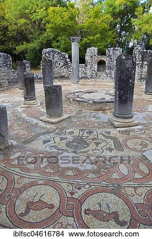 Picture - Baptistery with mosaics, ruined city, National Park Butrint, Saranda, Albania, Europe. Fotosearch