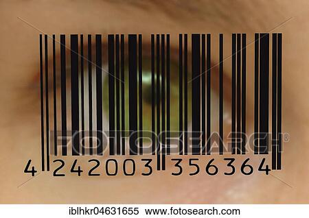 Barcode in front of green eye, symbol picture for identity and surveillance state View Large Photo Image Stock Photography - Barcode in front of green eye, symbol picture for identity and surveillance state. Fotosearch