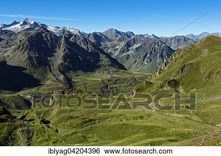 Bareges valley, view from street pass Col du Tourmalet, Hautes Pyrenees, France, Europe View Large Photo Image Stock Photograph - Bareges valley, view from street pass Col du Tourmalet, Hautes Pyrenees, France, Europe. Fotosearch