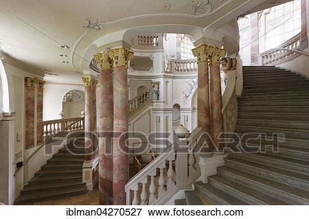 Stock Photo - Baroque staircase, Wurzacher Castle, Bad Wurzach, Upper Swabia, Baden-Wurttemberg, Germany, Europe. Fotosearch