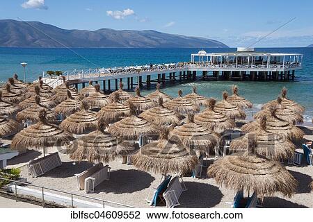 Beach and Bar, Uji i Ftohte near Vlora, Riviera, Ionian Sea, Albania, Europe View Large Photo Image Stock Image - Beach and Bar, Uji i Ftohte near Vlora, Riviera, Ionian Sea, Albania, Europe. Fotosearch