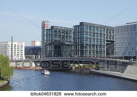 Stock Photograph - Berlin Central Station with River Spree, Berlin, Germany, Europe. Fotosearch