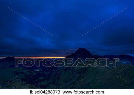 Stock Image - Blue hour, Widderstein peak, Allgau Alps, Warth, Vorarlberg, Austria, Europe. Fotosearch