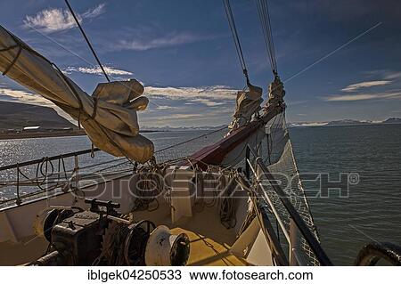 Stock Image - Boat trip on the three-masted sailing ship Antigua through the Isfjorden, near Longyearbyen, Spitsbergen, Arctic, Norway, Europe. Fotosearch
