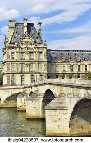 Stock Photo - Bridge Le Pont Royale over river Seine, with Musee de Louvre, Paris, Ile de France, France, Europe. Fotosearch