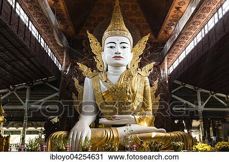 Stock Image - Buddha of Ngahtatgyi Paya, 14 meters high, Bahan, Yangon, Myanmar, Asia. Fotosearch
